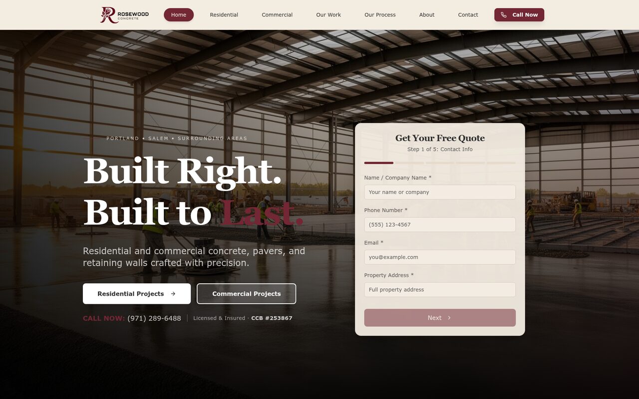 Rosewood Concrete website preview