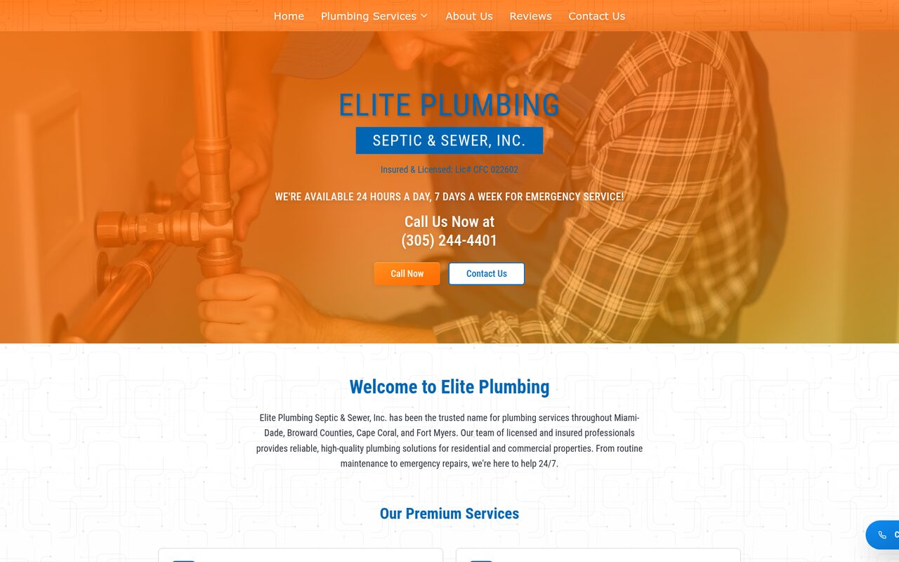 Elite Plumbing Septic & Sewer website preview
